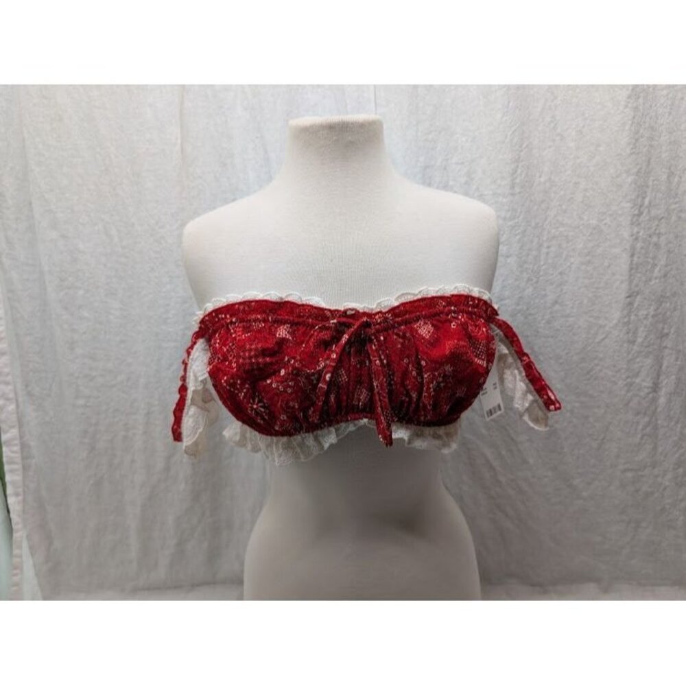 Out from Under women's size Large classic bandana print tube top red white T26